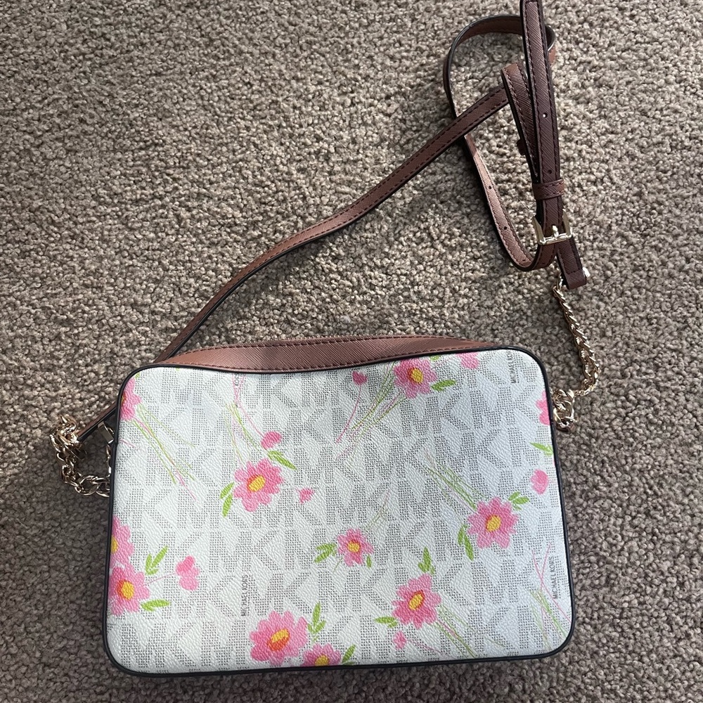 Michael Kors Floral Crossbody Bag – Pink & White – Gently Used